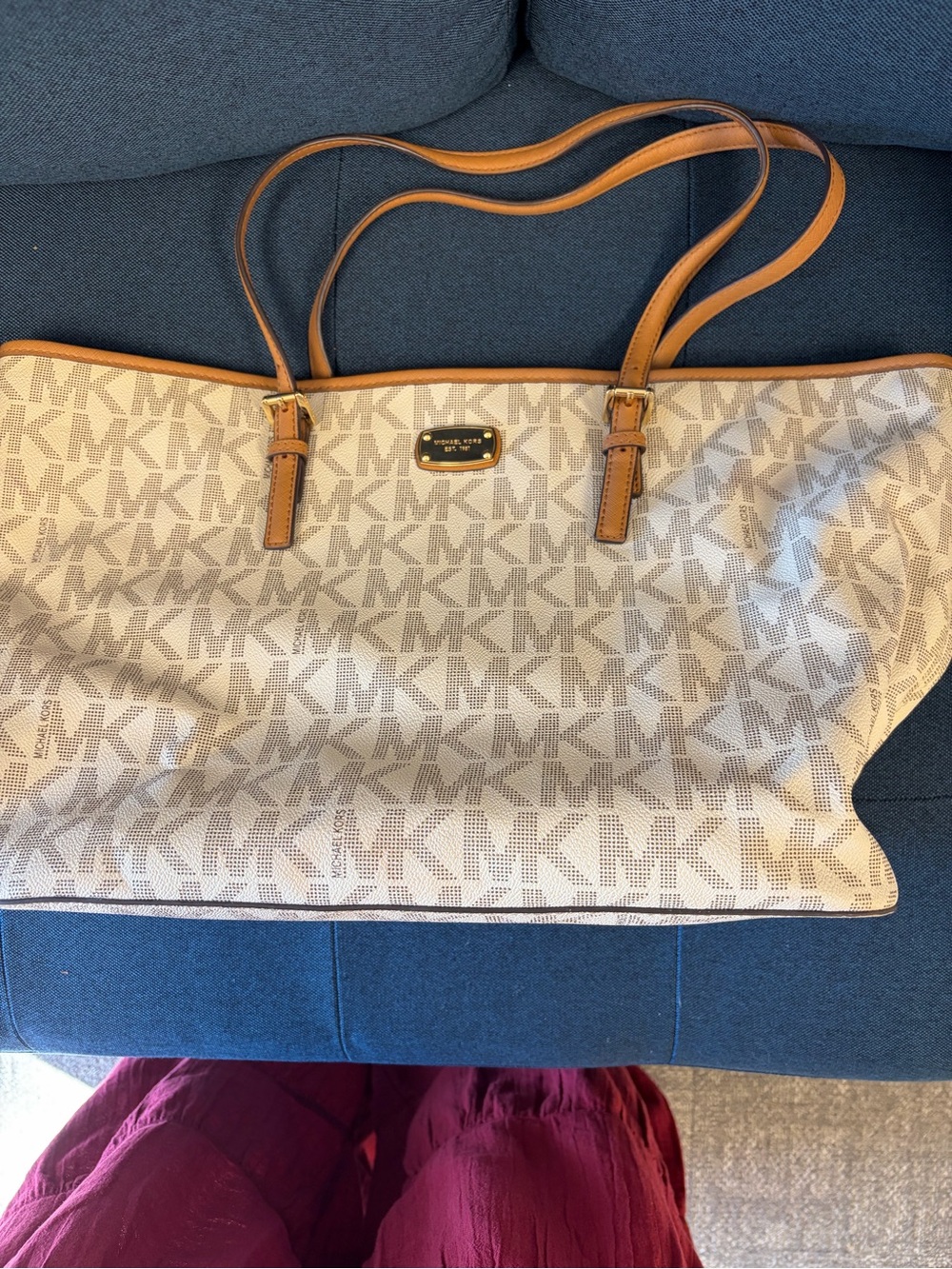 Michael Kors Cream Logo Tote with Tan Straps